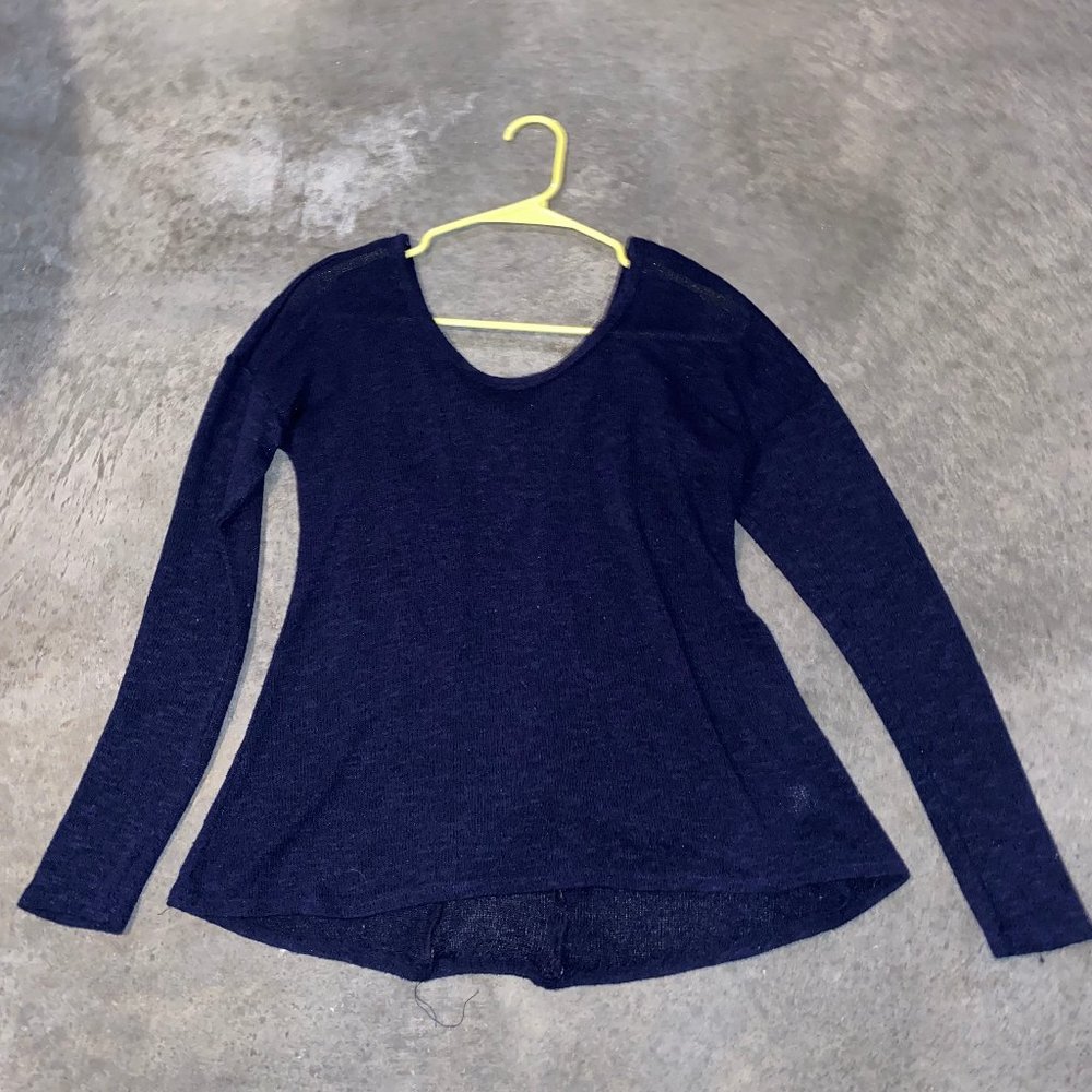 Navy and peach bow blouse